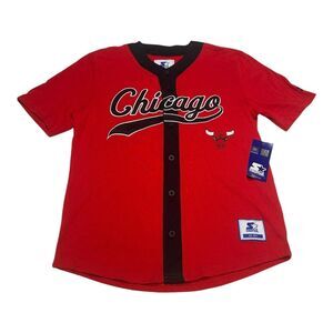 Starter Chicago‎ Bulls Baseball Style Jersey Men's Size L Red Button Up Shirt